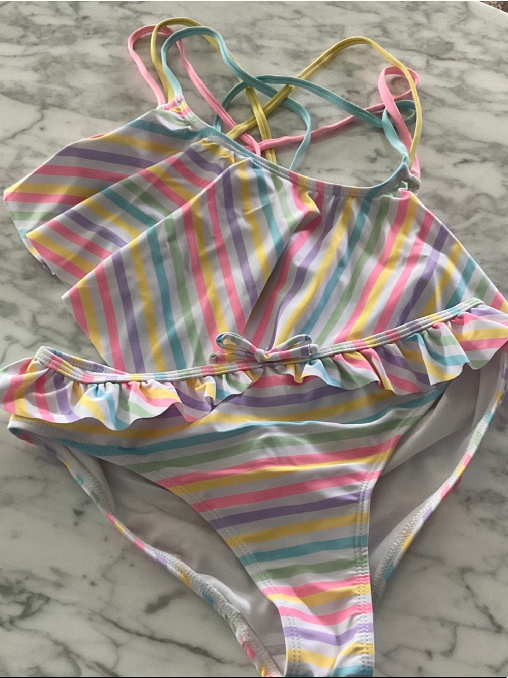 Freestyle Pastel Rainbow Striped Ruffle Two-Piece Bikini